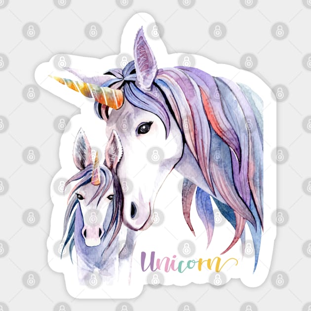 Unicorn Mom Baby  Hand Drawn Sticker by Mako Design 